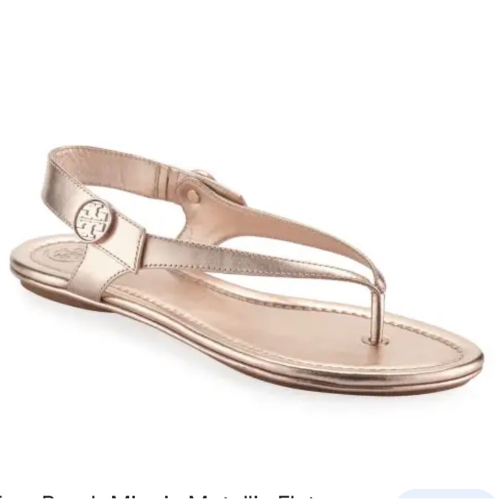 TORY BURCH rose gold 
Minnie Leather Travel Sandals